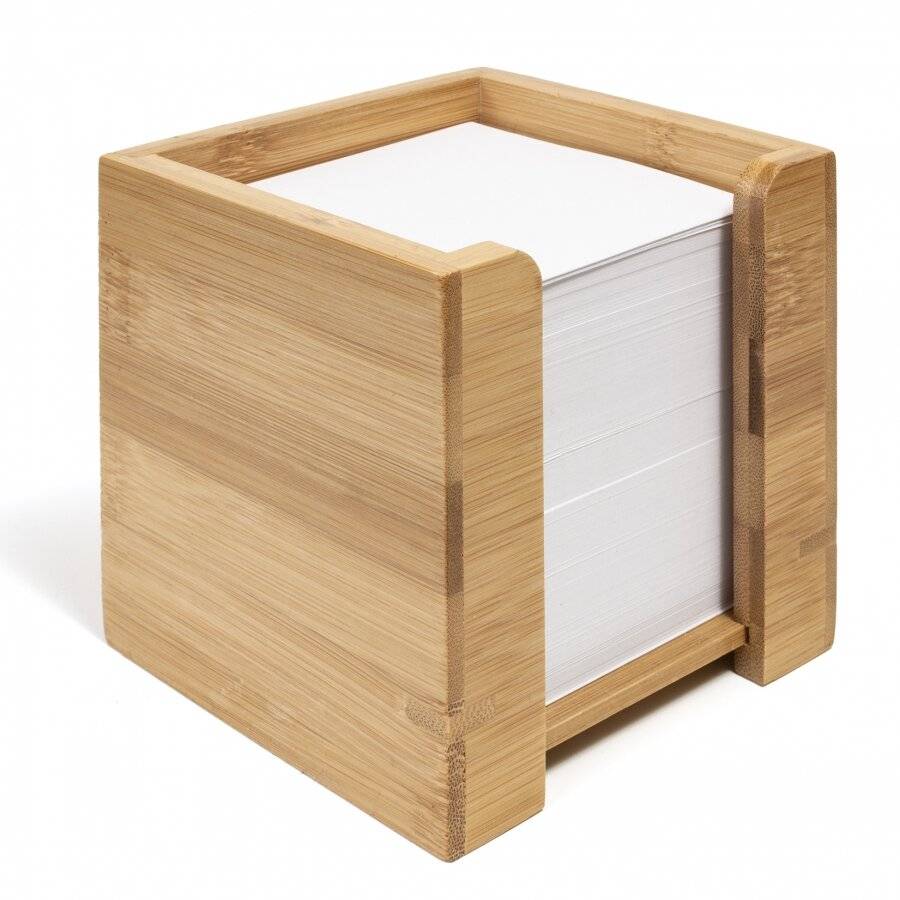 Bamboo Cube Note Pad Dispenser With Square Paper Memo Notes