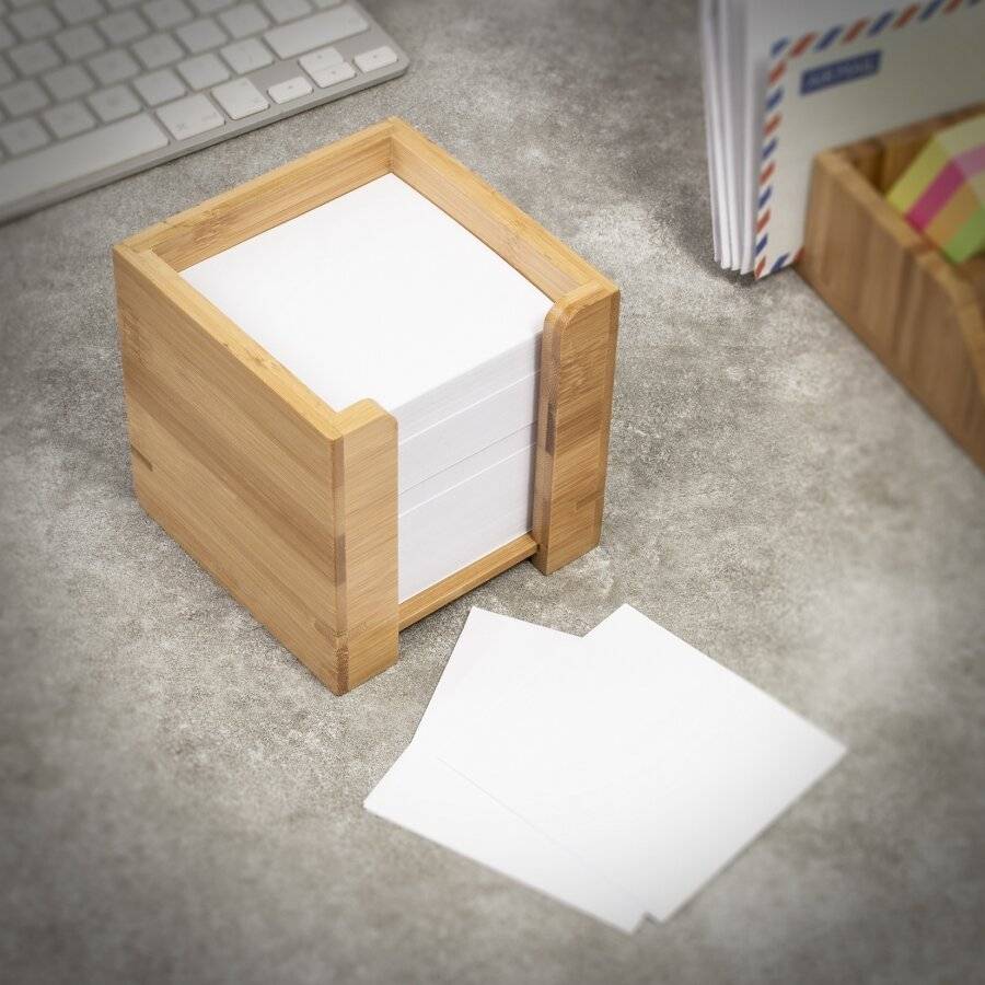 Bamboo Cube Note Pad Dispenser With Square Paper Memo Notes