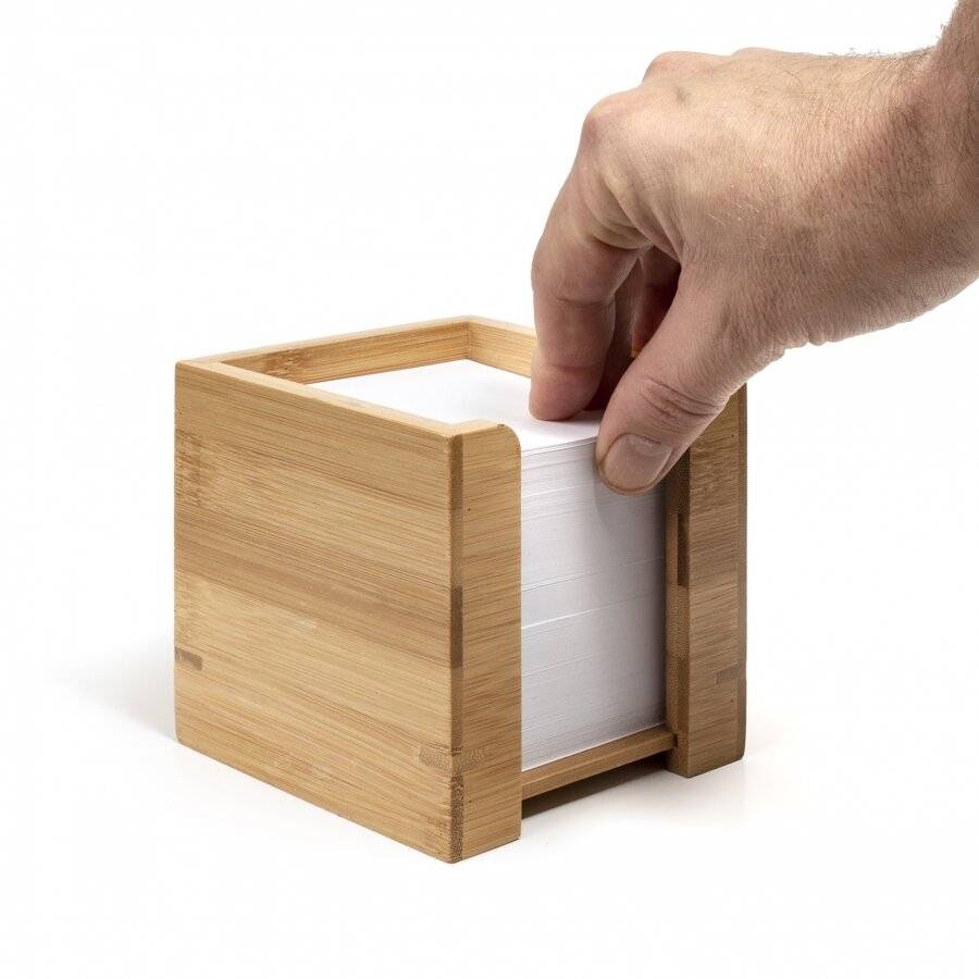 Bamboo Cube Note Pad Dispenser With Square Paper Memo Notes