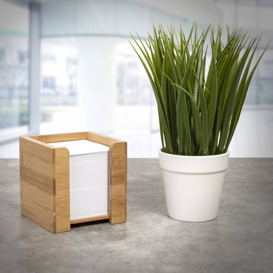 Bamboo Cube Note Pad Dispenser With Square Paper Memo Notes