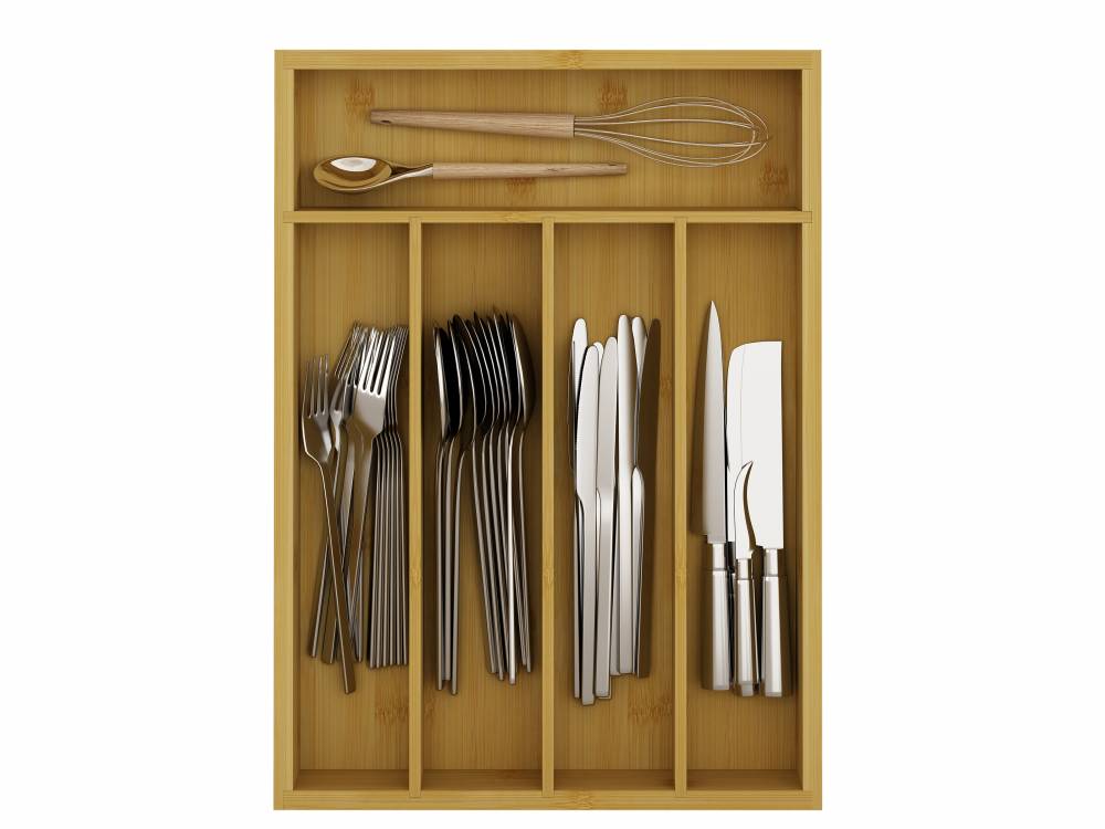 Woodluv Bamboo Cutlery Drawer Organizer, Durable Utensil Tray