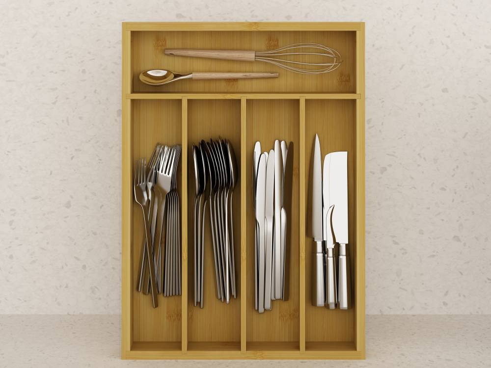 Woodluv Bamboo Cutlery Drawer Organizer, Durable Utensil Tray