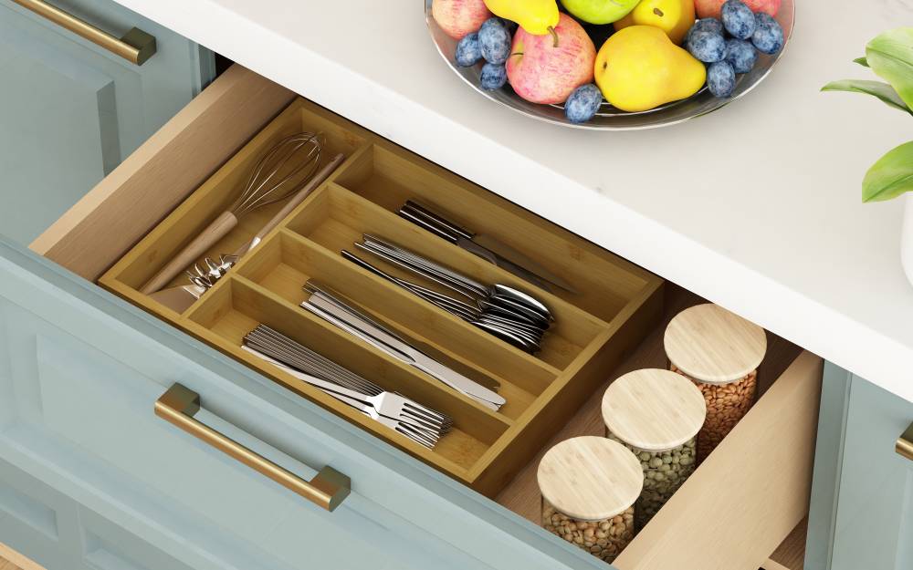 Woodluv Bamboo Cutlery Drawer Organizer, Durable Utensil Tray