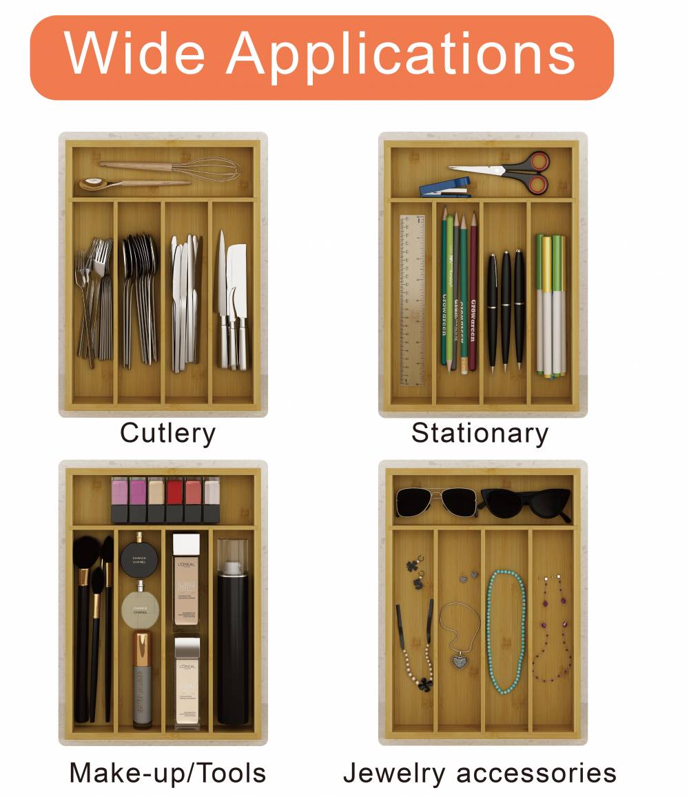 Woodluv Bamboo Cutlery Drawer Organizer, Durable Utensil Tray