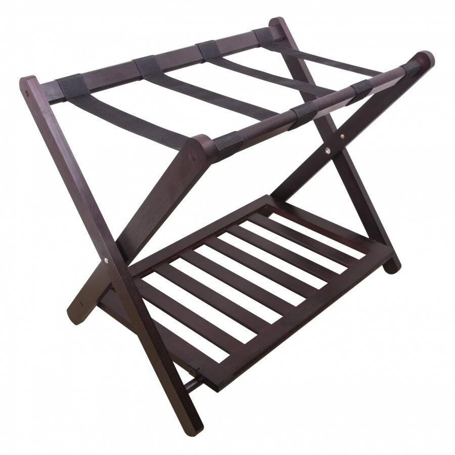 Woodluv Bamboo Folding Luggage Rack or Suitcase Stand - Walnut Dark