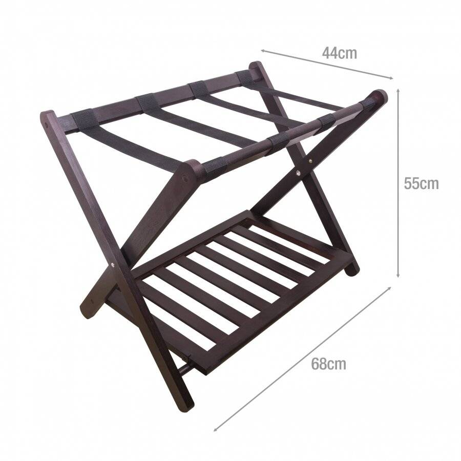 Woodluv Bamboo Folding Luggage Rack or Suitcase Stand - Walnut Dark