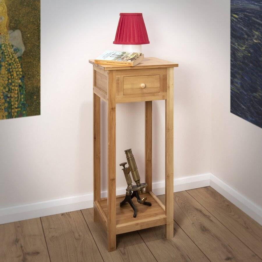 Woodluv Bamboo Freestanding Bedside Table With One Storage Drawer