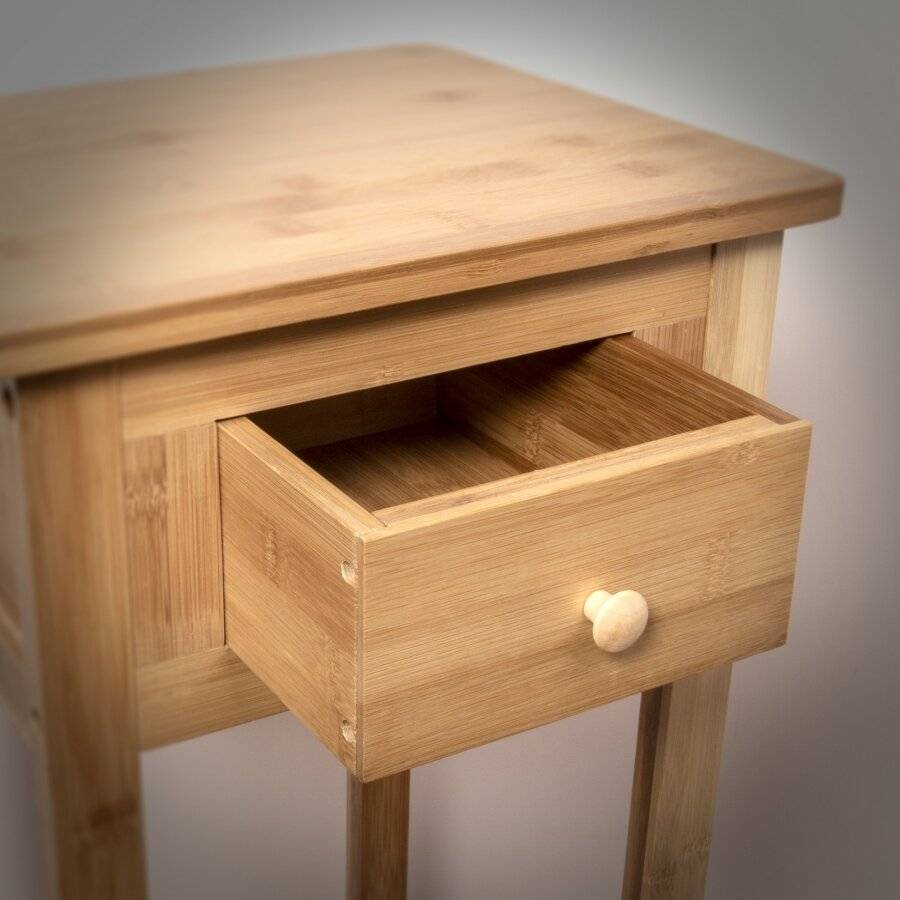 Woodluv Bamboo Freestanding Bedside Table With One Storage Drawer