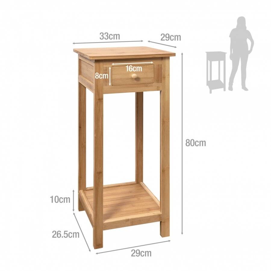 Woodluv Bamboo Freestanding Bedside Table With One Storage Drawer