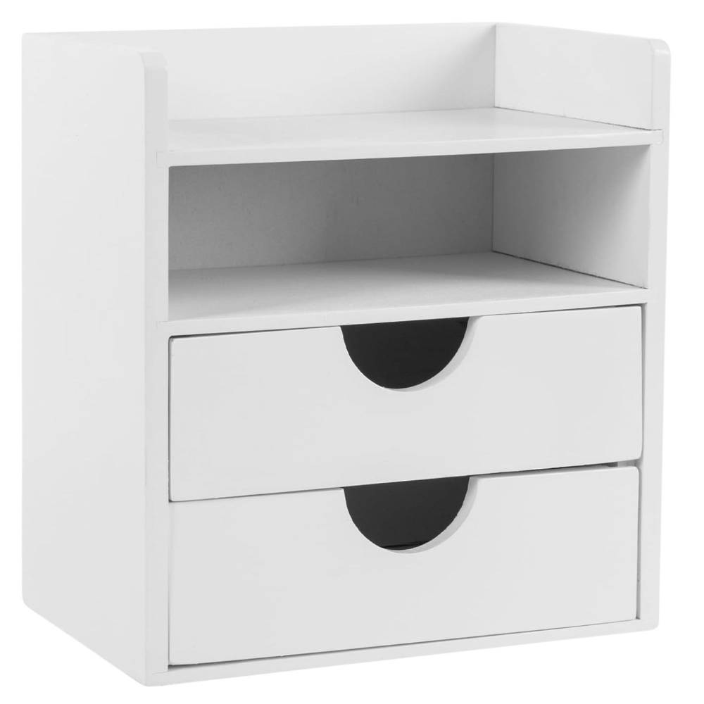 Woodluv Bamboo Mini Desk Top Stationery Organizer Storage Unit, White