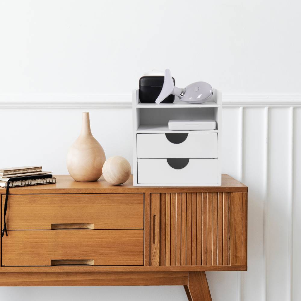 Woodluv Bamboo Mini Desk Top Stationery Organizer Storage Unit, White