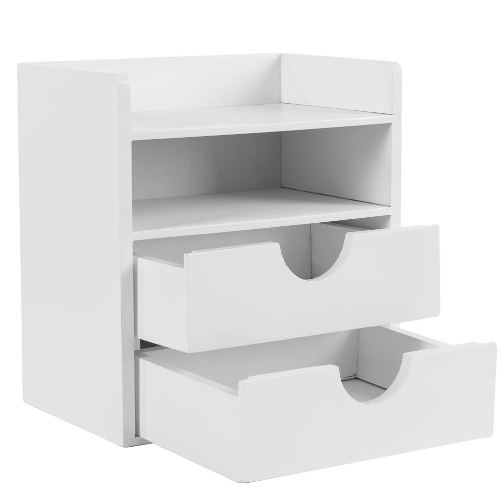 Woodluv Bamboo Mini Desk Top Stationery Organizer Storage Unit, White