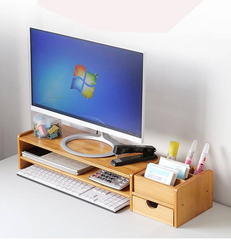 Bamboo Pc Laptop Monitor Riser 2, Desktop Shelves Uk