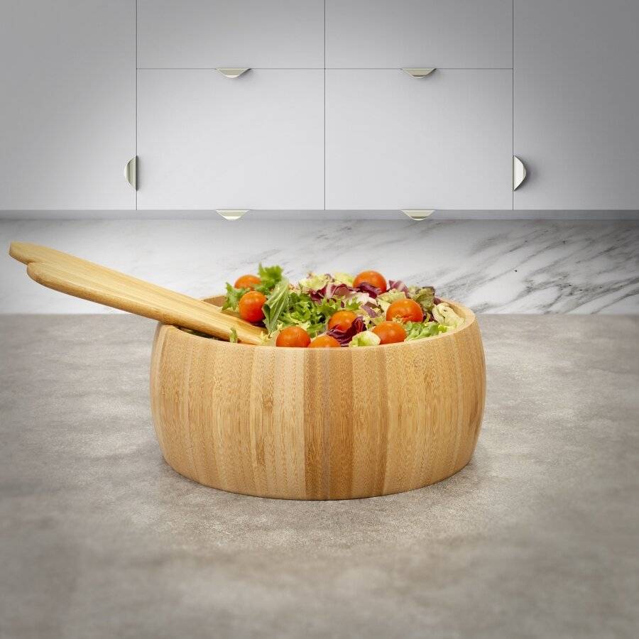 Bamboo Salad Bowls or Fruit Holder With 2 Salad Serving Utensils