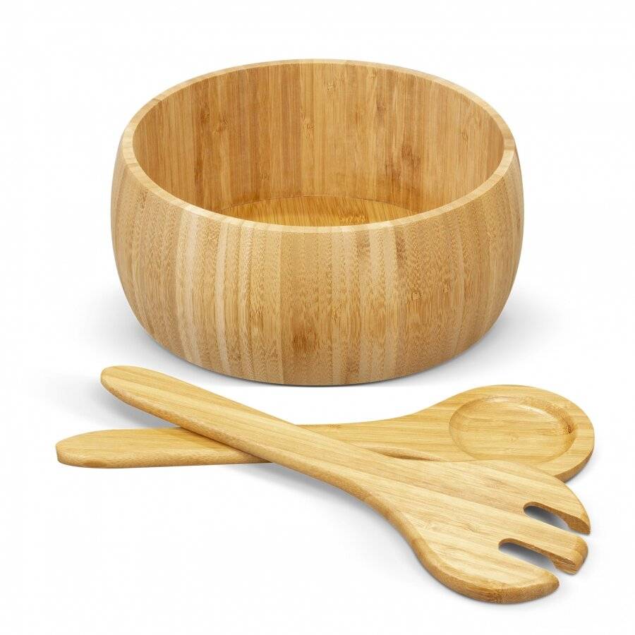 Bamboo Salad Bowls or Fruit Holder With 2 Salad Serving Utensils