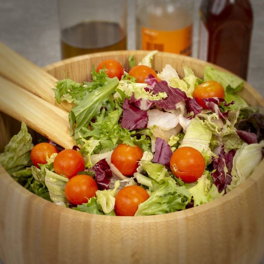 Bamboo Salad Bowls or Fruit Holder With 2 Salad Serving Utensils