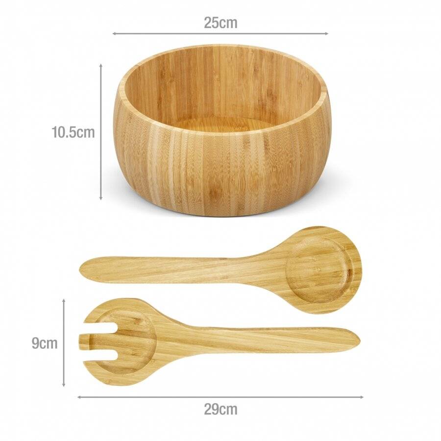 Bamboo Salad Bowls or Fruit Holder With 2 Salad Serving Utensils