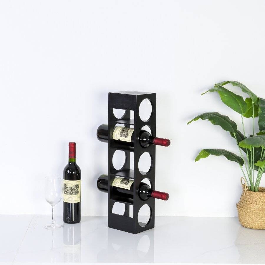 Woodluv Bamboo Stackable Slimline Wine Storage Holder, Black