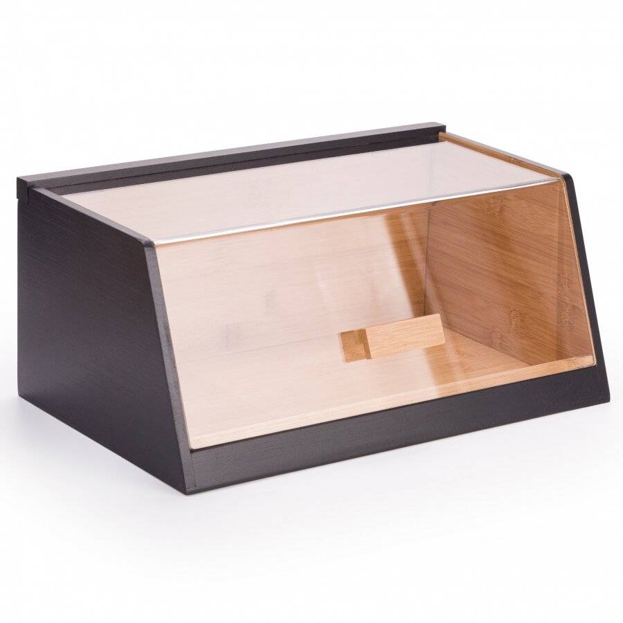 Woodluv Black Bamboo Bread Box With Acrylic Lid