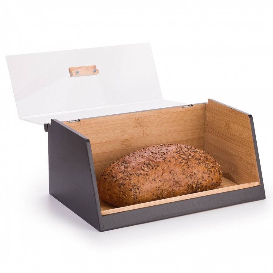 Woodluv Black Bamboo Bread Box With Acrylic Lid