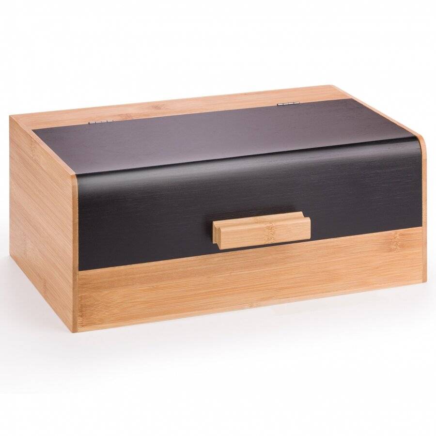 Woodluv Black Bamboo Bread Storage Box With Hinged Black Top Lid
