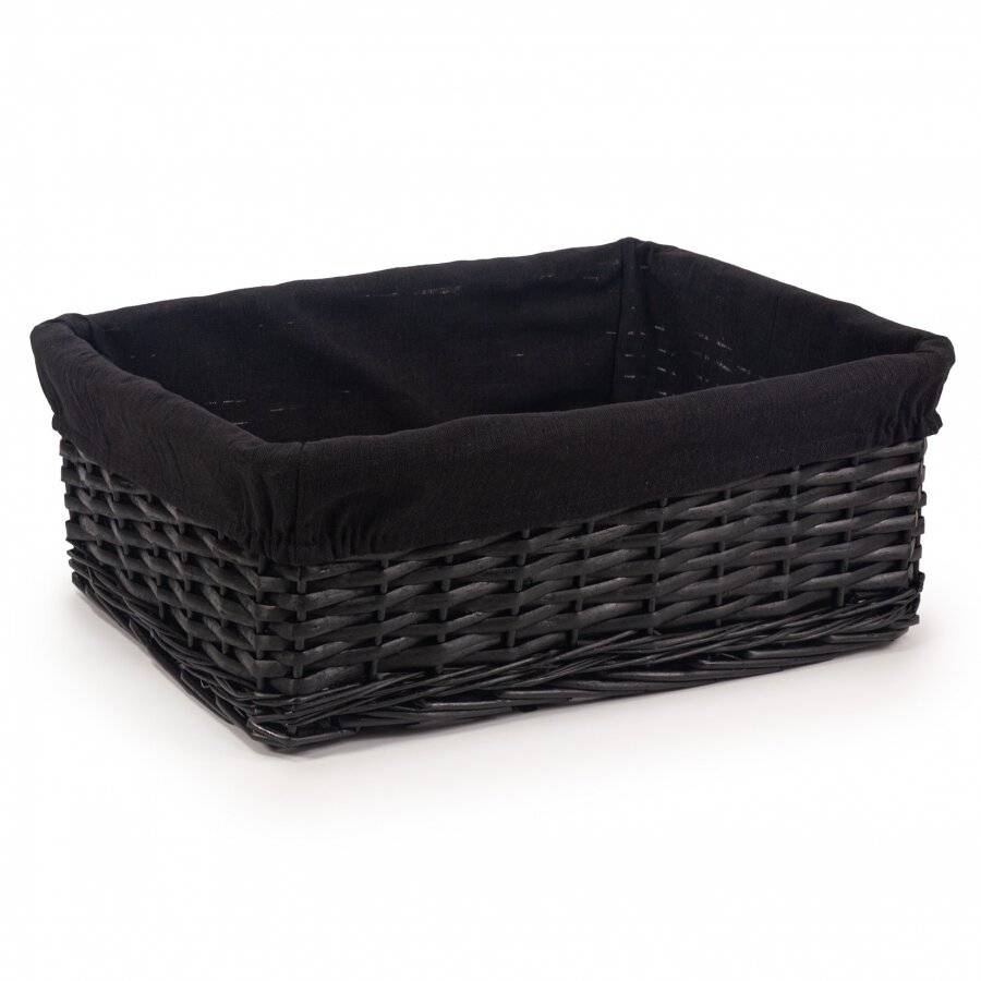 Woodluv Black Wicker Shelf Storage Hamper Basket With Liner - Large