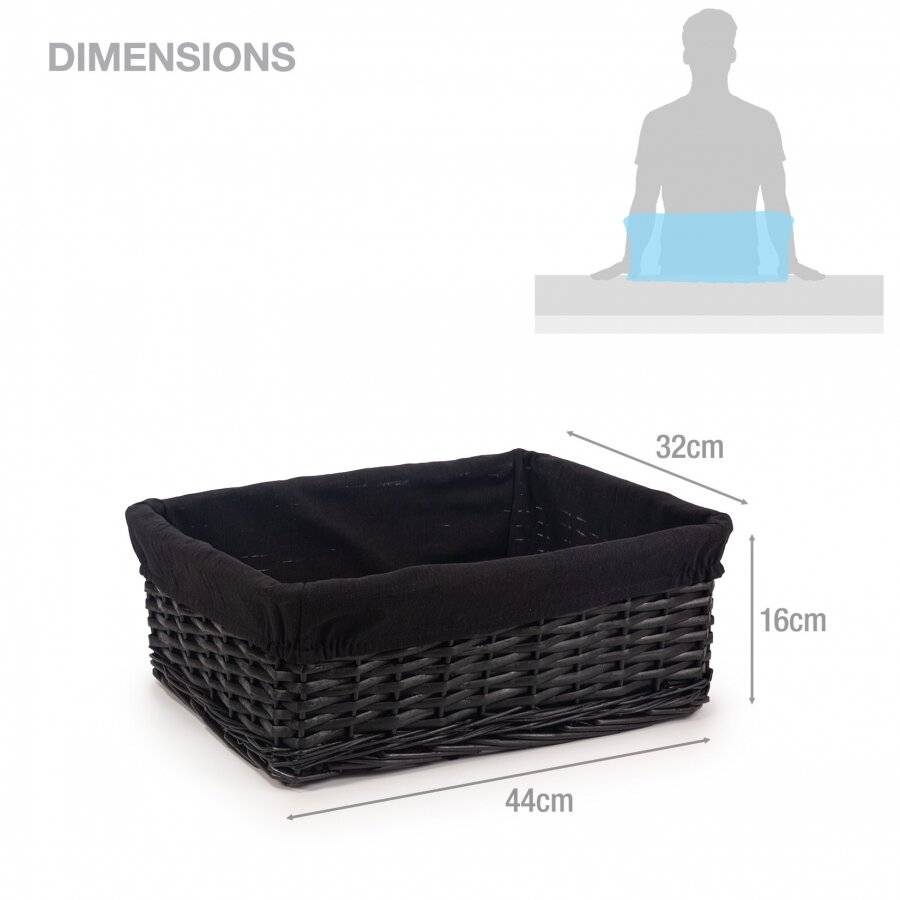 Woodluv Black Wicker Shelf Storage Hamper Basket With Liner - Large