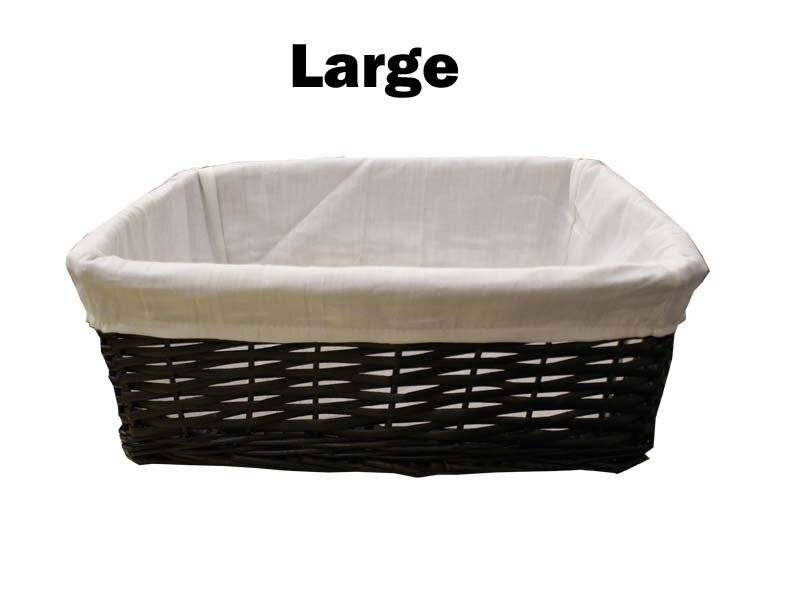 Woodluv Black Wicker Storage Basket With Cloth lining - Large