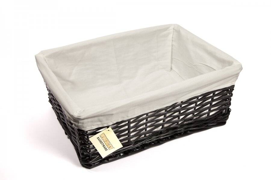 Woodluv Black Wicker Storage Basket With Cloth lining - Large