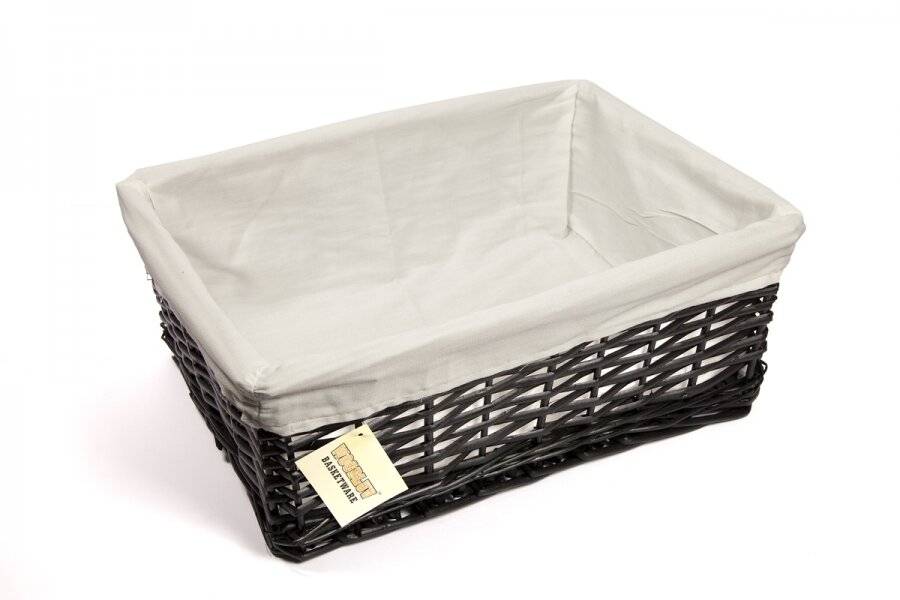 Woodluv Black Wicker Storage Hamper Basket With White Lining - Large