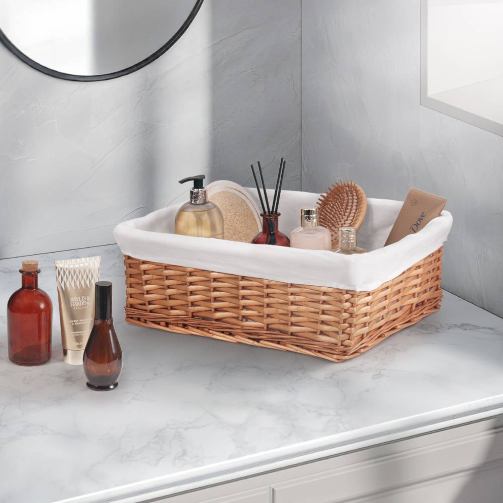 Woodluv Brown Wicker Storage Basket With Removable Lining - Large