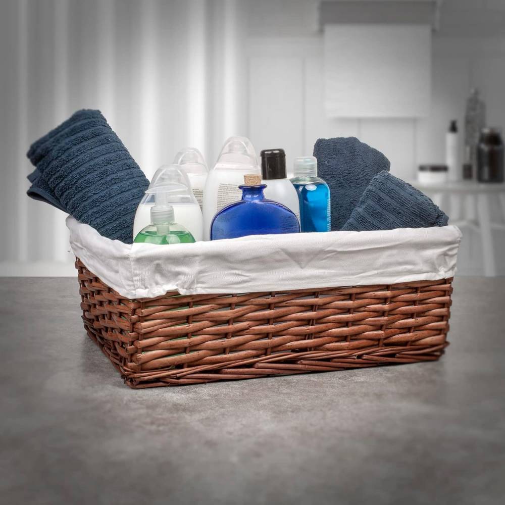 Woodluv Brown Wicker Storage Basket With Removable Lining - Large