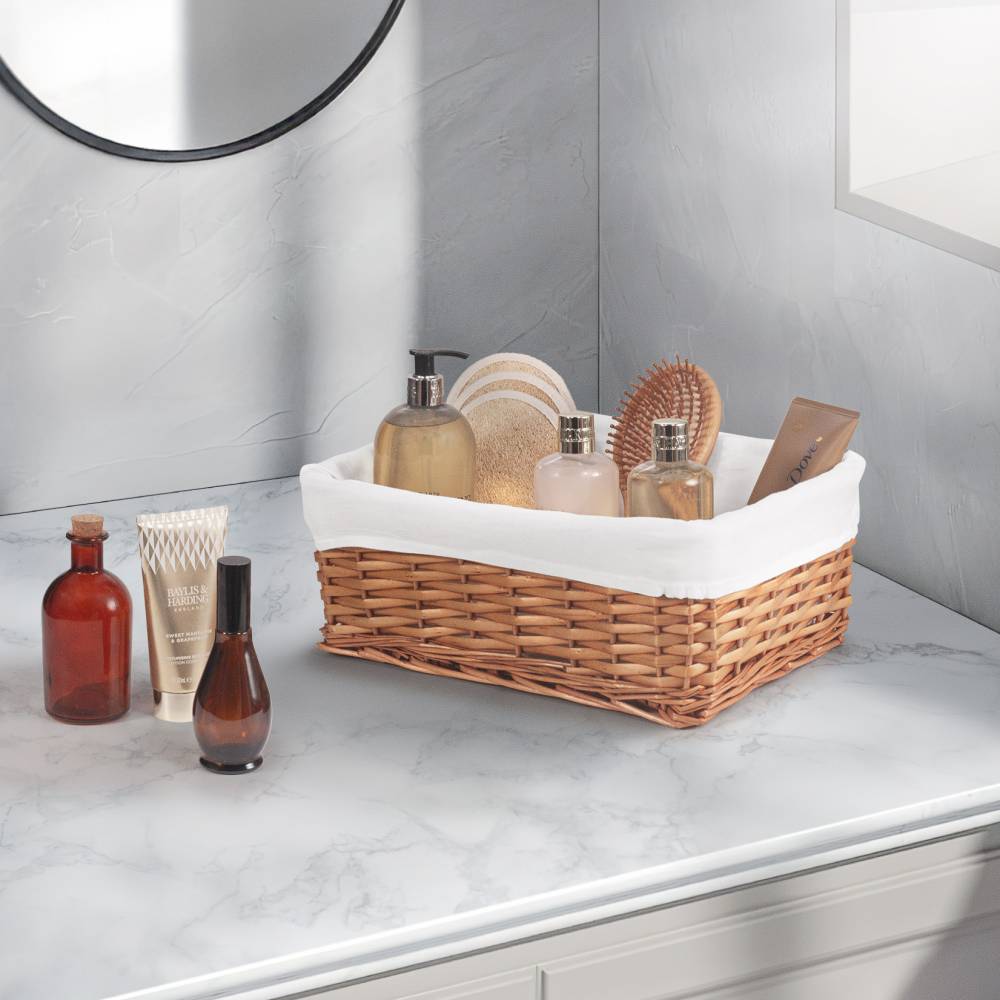 Woodluv Brown Wicker Storage Basket With Removable Lining - Medium