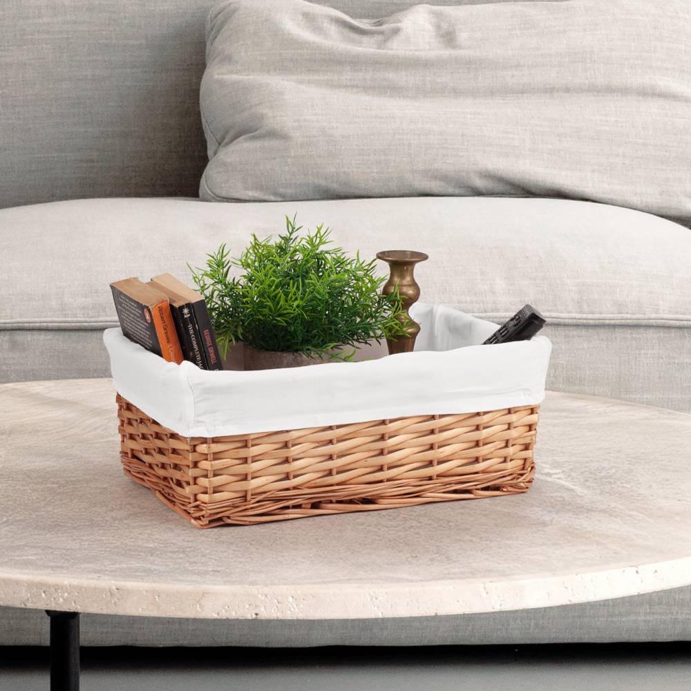 Woodluv Brown Wicker Storage Basket With Removable Lining - Medium