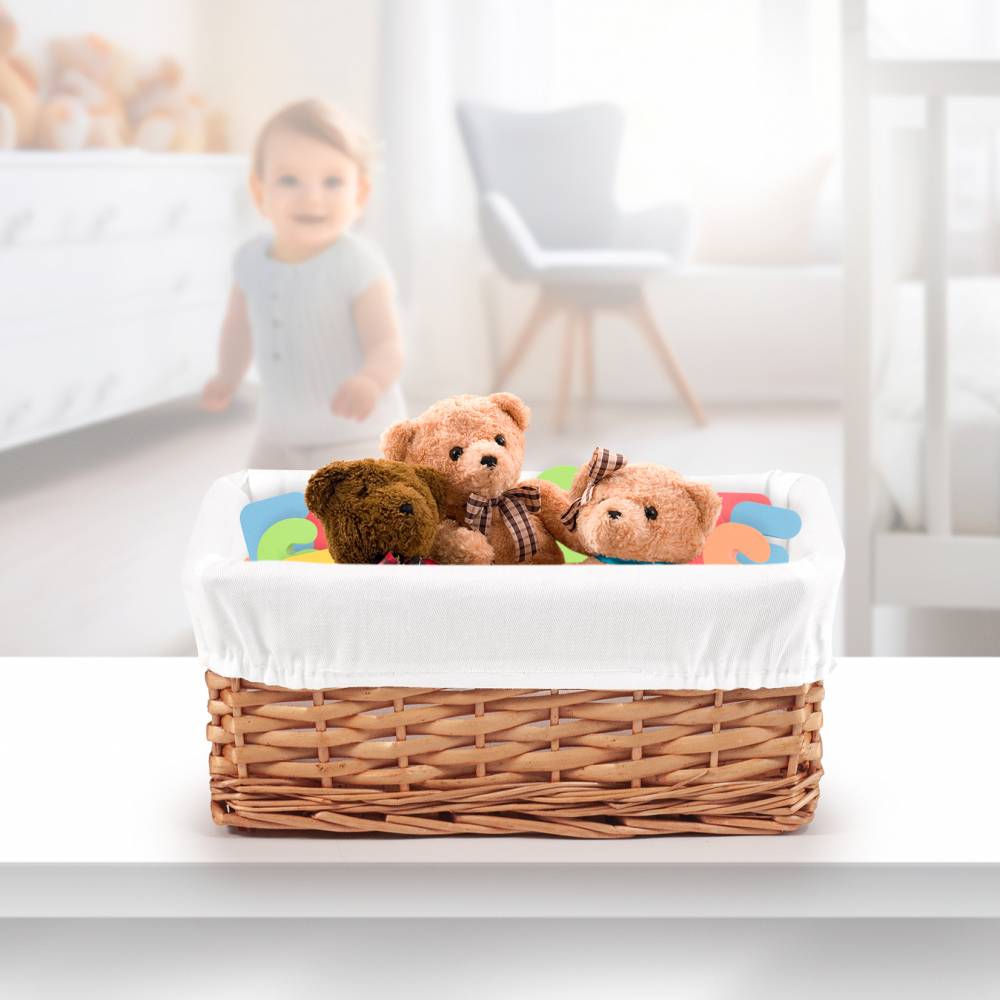 Woodluv Brown Wicker Storage Basket With Removable Lining - Small