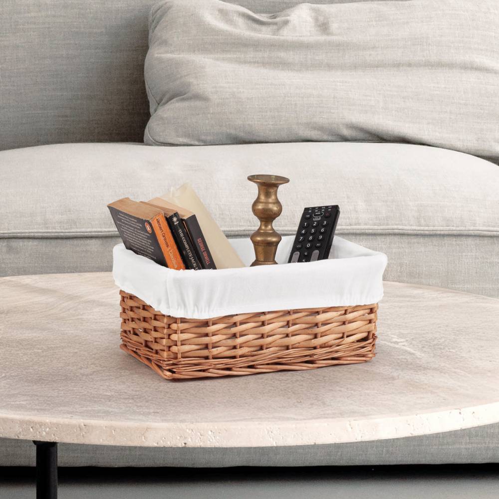 Woodluv Brown Wicker Storage Basket With Removable Lining - Small