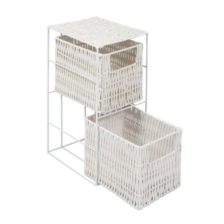Woodluv Chic 2 Drawer Resin Storage Tower With Metal frame, White