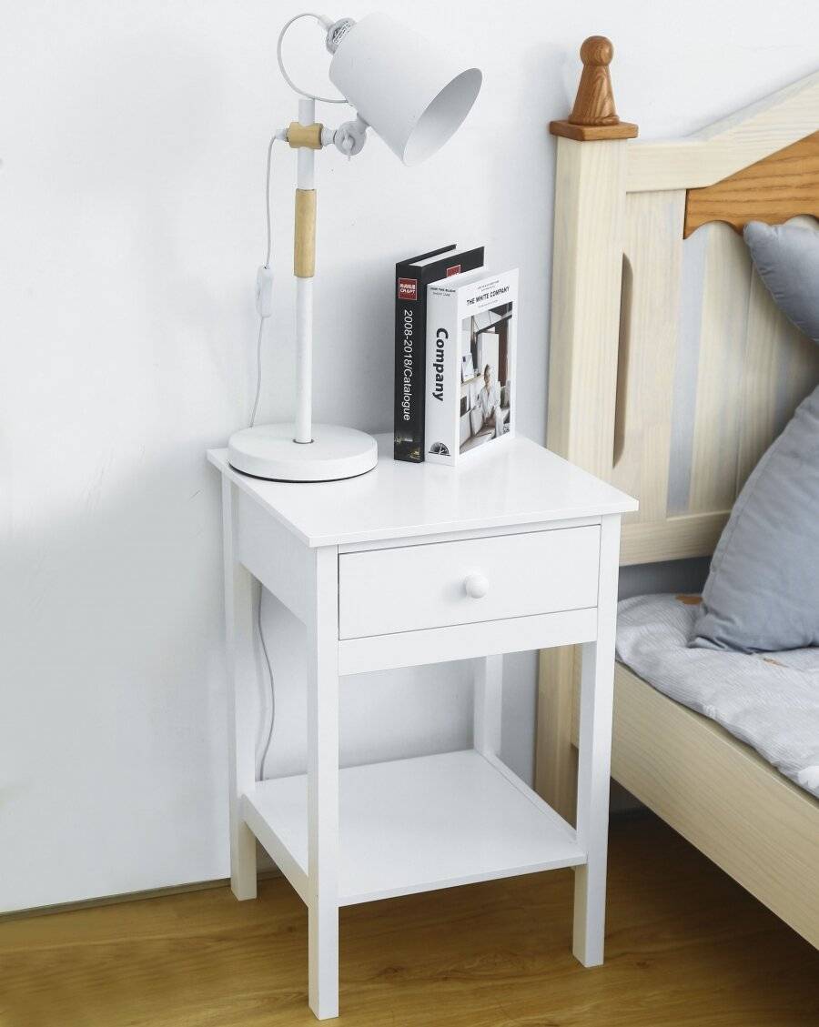 Woodluv Chic Bedside Storage Cabinet With Drawer and Shelf