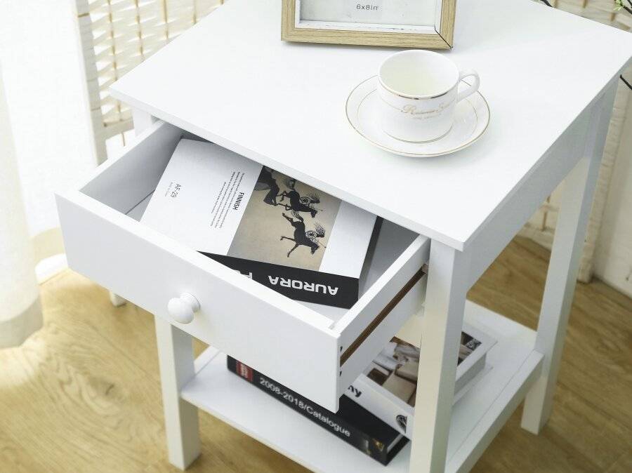Woodluv Chic Bedside Storage Cabinet With Drawer and Shelf