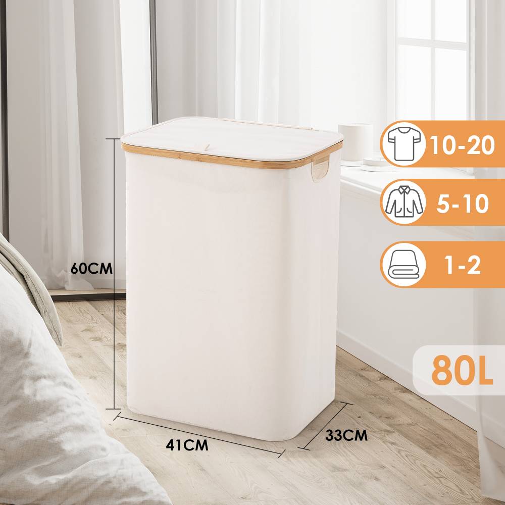 Woodluv Collapsible Foldable Laundry Hamper Basket with Lid, Beige