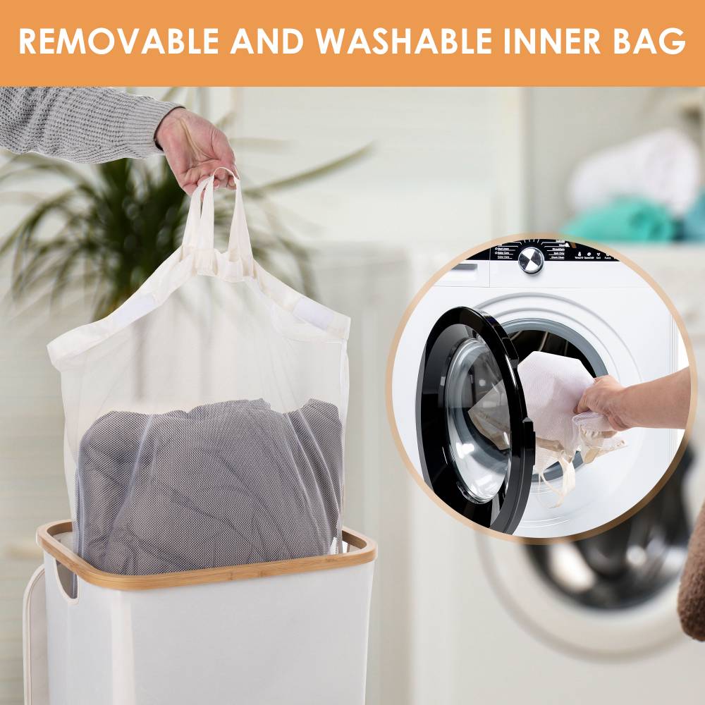 Woodluv Collapsible Foldable Laundry Hamper Basket with Lid, Beige