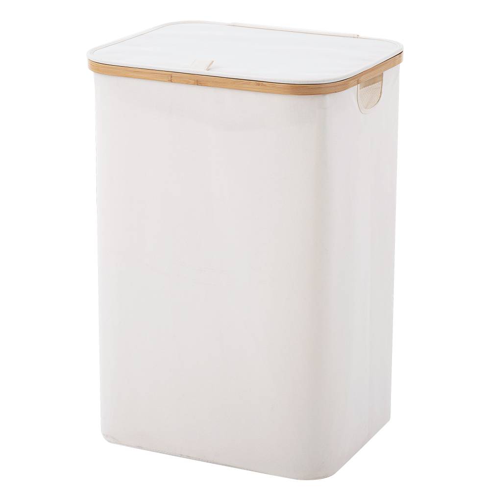 Woodluv Collapsible Foldable Laundry Hamper Basket with Lid, Beige