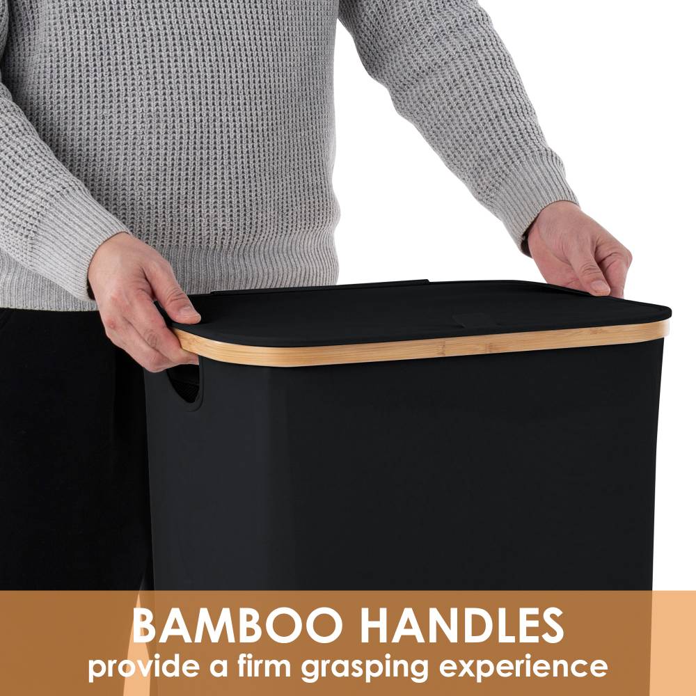 Woodluv Collapsible Foldable Laundry Hamper Basket with Lid - Black