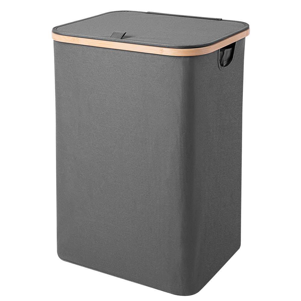 Woodluv Collapsible Foldable Laundry Hamper Basket with Lid - Grey