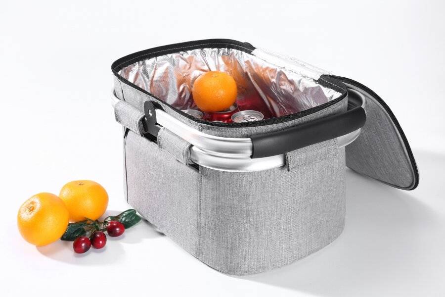 Woodluv Collapsible Picnic Cool Bag With Aluminium Handles - Grey