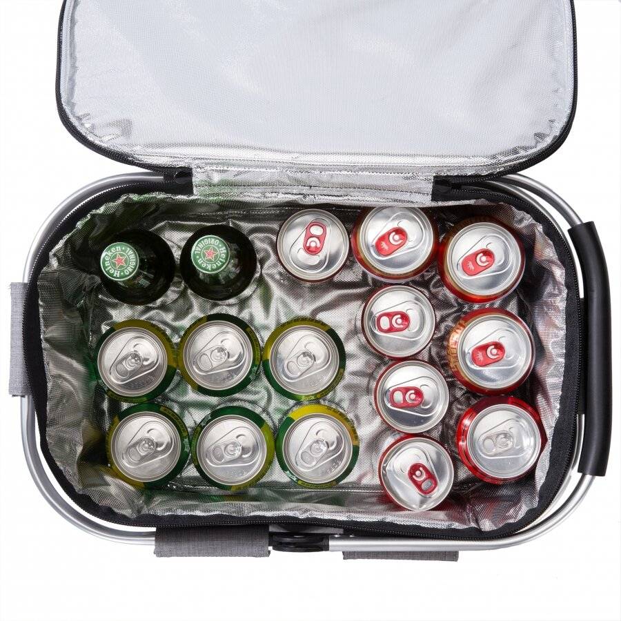 Woodluv Collapsible Picnic Cool Bag With Aluminium Handles - Grey