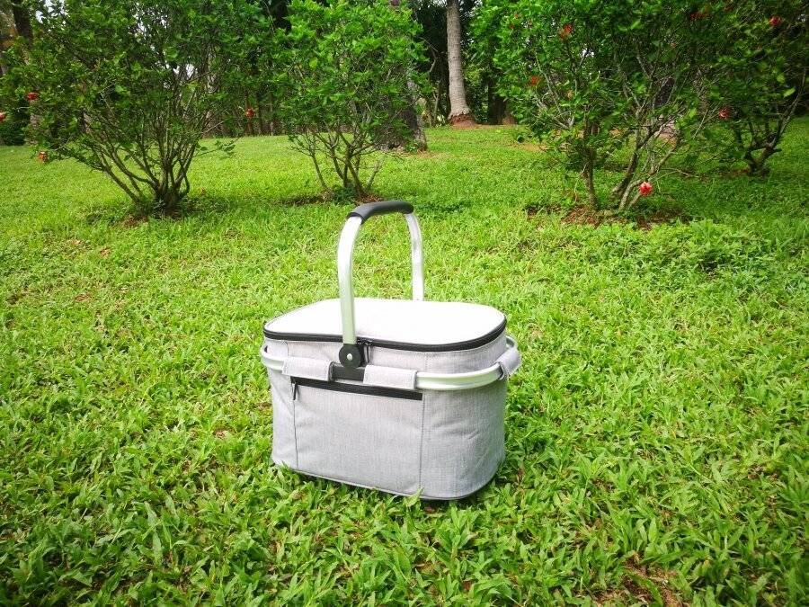 Woodluv Collapsible Picnic Cool Bag With Aluminium Handles - Grey