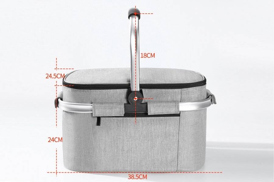 Woodluv Collapsible Picnic Cool Bag With Aluminium Handles - Grey