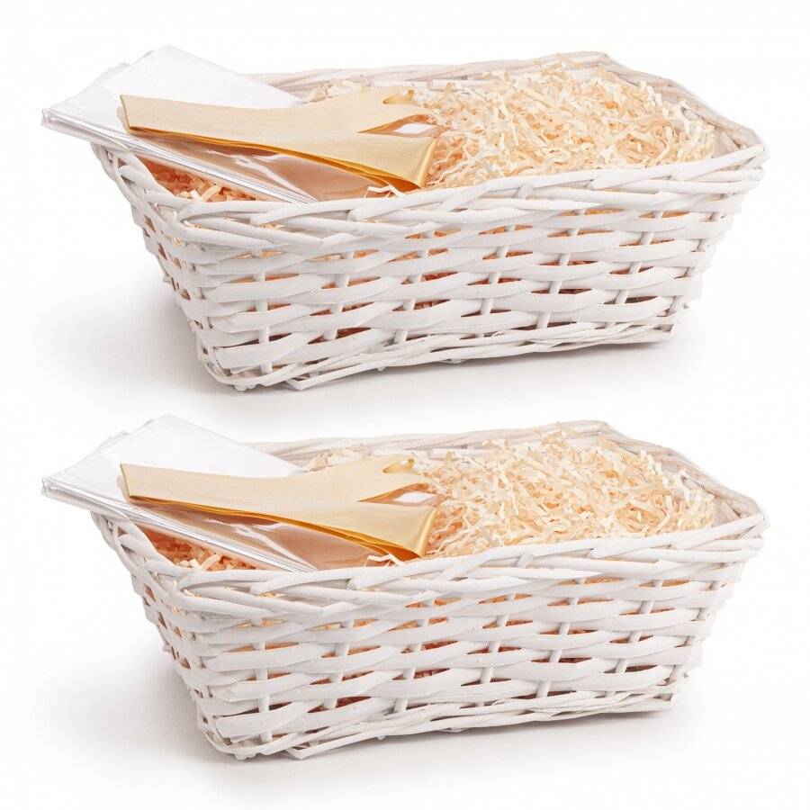 Woodluv Complete DIY Set of 2 Wicker Gift Hamper Basket Kit - White