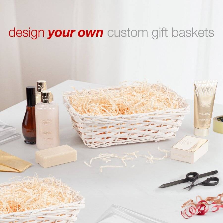 Woodluv Complete DIY Set of 2 Wicker Gift Hamper Basket Kit - White